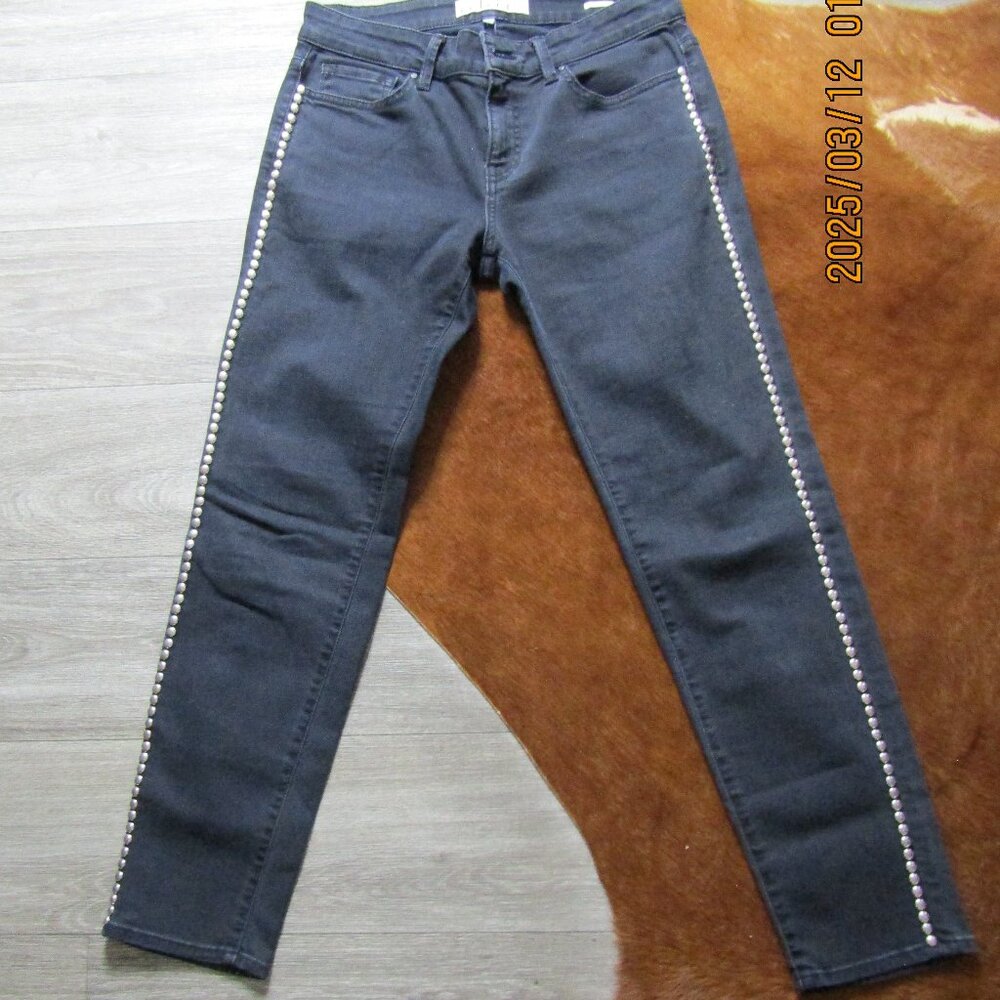 VELVET By Graham & Spencer Mid Rise Straight Denim Jeans Gray with Silver Studs